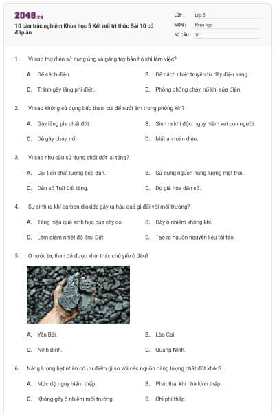 10 câu trắc nghiệm Khoa học 5 Kết nối tri thức Bài 10 có đáp án