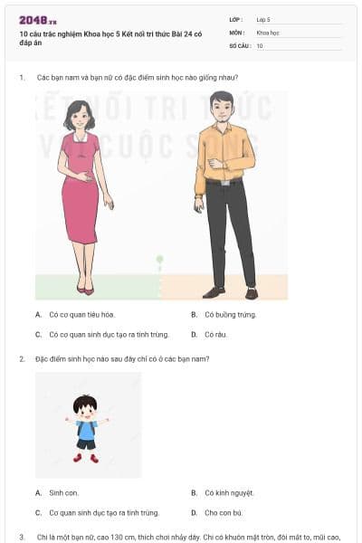 10 câu trắc nghiệm Khoa học 5 Kết nối tri thức Bài 24 có đáp án