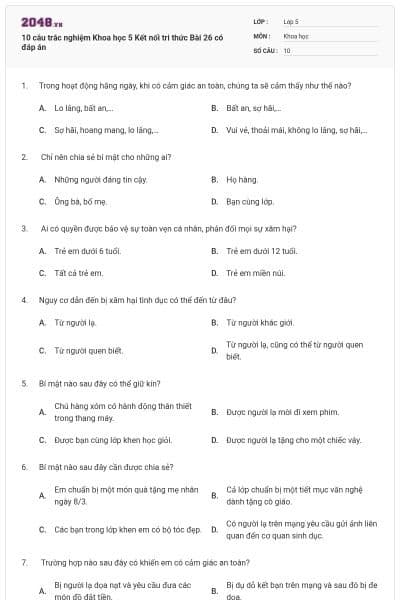 10 câu trắc nghiệm Khoa học 5 Kết nối tri thức Bài 26 có đáp án