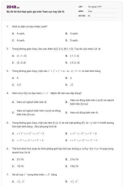 Bộ đề thi thử thpt quốc gia môn Toán cực hay (đề 9)