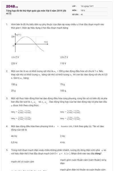 Tổng hợp đề thi thử thpt quốc gia môn Vật lí năm 2019 (đề số 3)