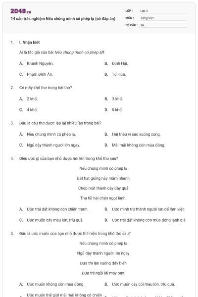 14 câu trắc nghiệm Nếu chúng mình có phép lạ (có đáp án)