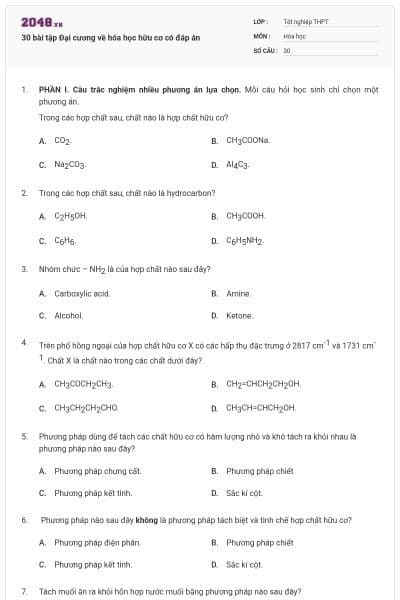 30 bài tập Đại cương về hóa học hữu cơ có đáp án
