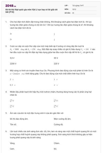 Đề thi thử thpt quốc gia môn Vật Lí cực hay có lời giải chi tiết (P18)
