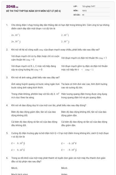 ĐỀ THI THỬ THPTQG NĂM 2019 MÔN VẬT LÝ (ĐỀ 6)