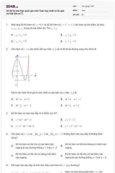 30 Đề thi thử thpt quốc gia môn Toán hay nhất có lời giải chi tiết (Đề số 7)