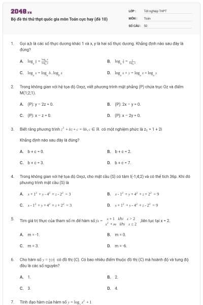 Bộ đề thi thử thpt quốc gia môn Toán cực hay (đề 10)