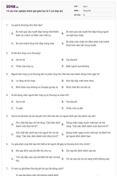 15 câu trắc nghiệm Đánh giá giữa học kì 2 (có đáp án)