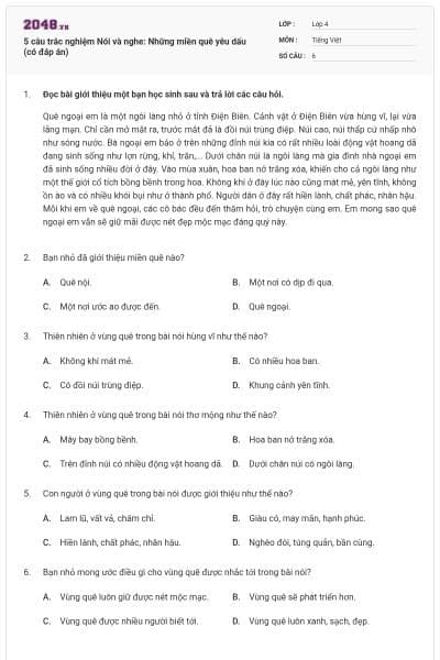 5 câu trắc nghiệm Nói và nghe: Những miền quê yêu dấu (có đáp án)