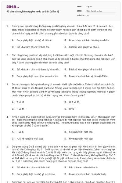 93 câu trắc nghiệm quyền tự do cơ bản (phần 1)