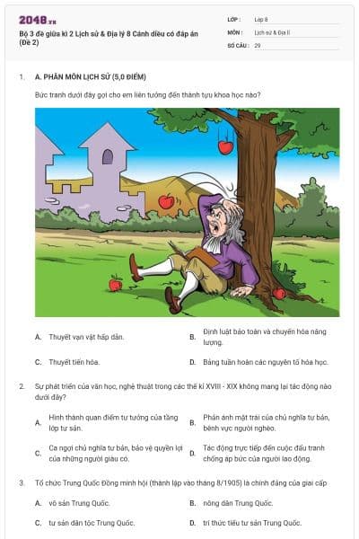 Bộ 3 đề giữa kì 2 Lịch sử & Địa lý 8 Cánh diều có đáp án (Đề 2)