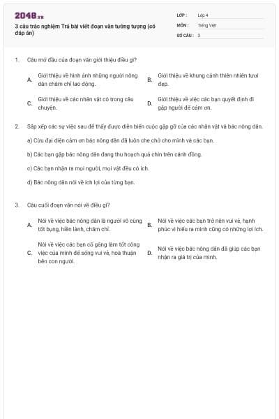 3 câu trắc nghiệm Trả bài viết đoạn văn tưởng tượng (có đáp án)