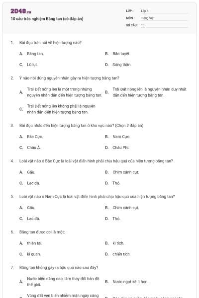 10 câu trắc nghiệm Băng tan (có đáp án)