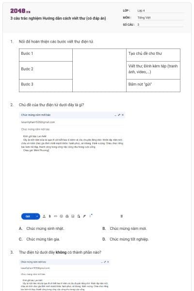 3 câu trắc nghiệm Hướng dẫn cách viết thư (có đáp án)