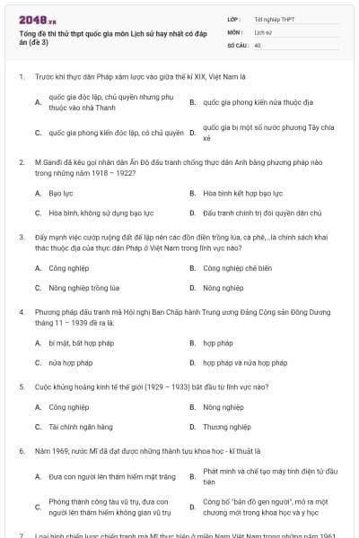 Tổng đề thi thử thpt quốc gia môn Lịch sử hay nhất có đáp án (đề 3)