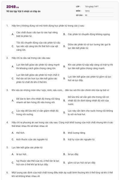 90 bài tập Vật lí nhiệt có đáp án