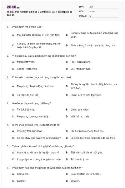 15 câu trắc nghiệm Tin học 9 Cánh diều Bài 1 có đáp án có đáp án