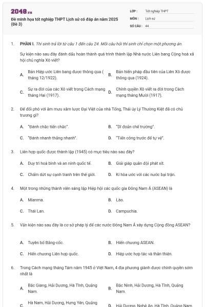 Đề minh họa tốt nghiệp THPT Lịch sử có đáp án năm 2025 (Đề 3)