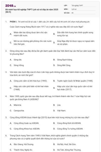 Đề minh họa tốt nghiệp THPT Lịch sử có đáp án năm 2025 (Đề 5)