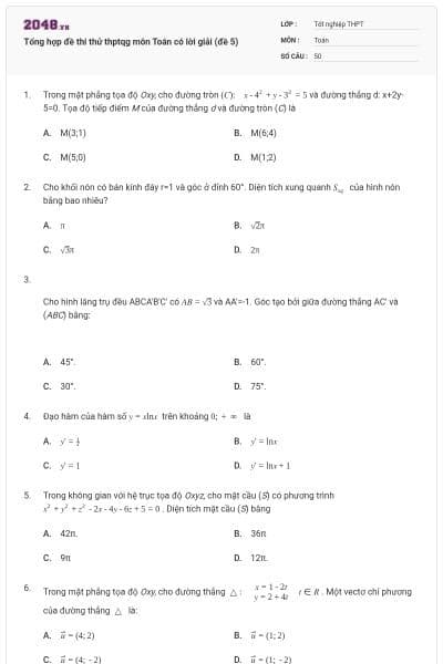 Tổng hợp đề thi thử thptqg môn Toán có lời giải (đề 5)