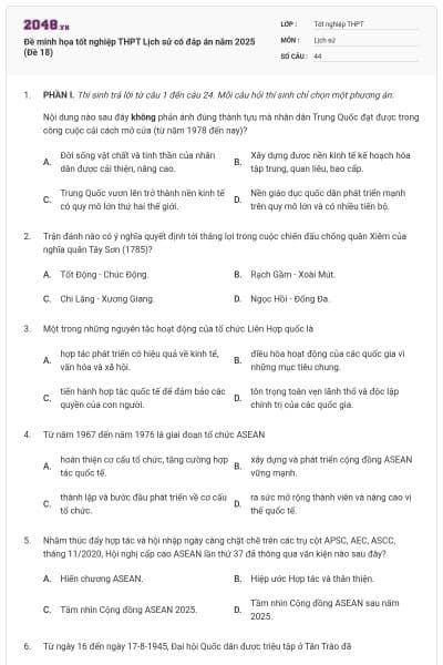 Đề minh họa tốt nghiệp THPT Lịch sử có đáp án năm 2025 (Đề 18)