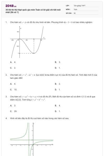 30 Đề thi thử thpt quốc gia môn Toán có lời giải chi tiết mới nhất (Đề số 1)