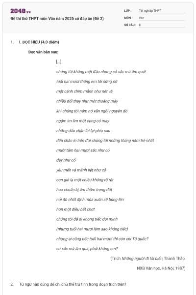 Đề thi thử THPT môn Văn năm 2025 có đáp án (Đề 2)