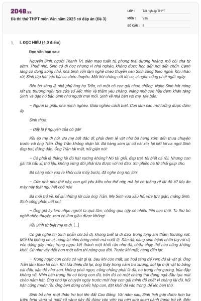 Đề thi thử THPT môn Văn năm 2025 có đáp án (Đề 3)