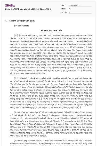 Đề thi thử THPT môn Văn năm 2025 có đáp án (Đề 8)