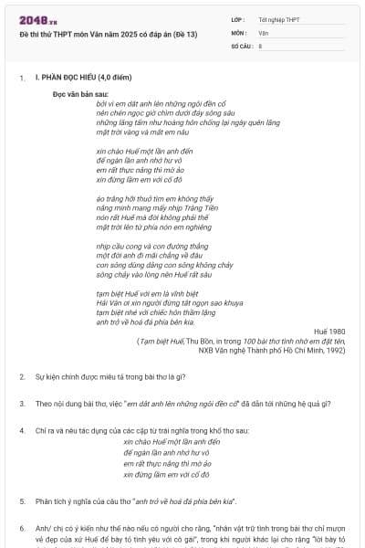 Đề thi thử THPT môn Văn năm 2025 có đáp án (Đề 13)