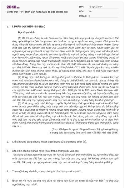 Đề thi thử THPT môn Văn năm 2025 có đáp án (Đề 18)