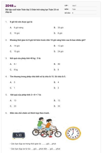 Bài tập cuối tuần Toán lớp 2 Chân trời sáng tạo Tuần 23 có đáp án