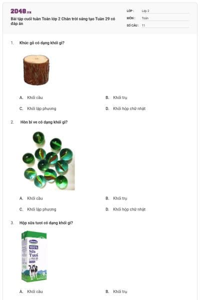 Bài tập cuối tuần Toán lớp 2 Chân trời sáng tạo Tuần 29 có đáp án