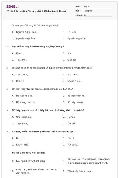 26 câu trắc nghiệm Cái răng khểnh Cánh diều có đáp án