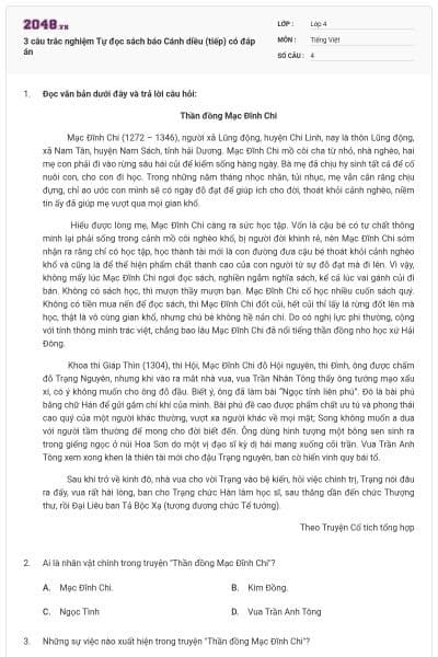 3 câu trắc nghiệm Tự đọc sách báo Cánh diều (tiếp) có đáp án