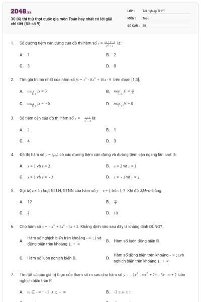 30 Đề thi thử thpt quốc gia môn Toán hay nhất có lời giải chi tiết (Đề số 9)