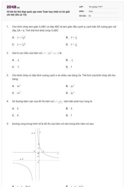 30 Đề thi thử thpt quốc gia môn Toán hay nhất có lời giải chi tiết (Đề số 10)