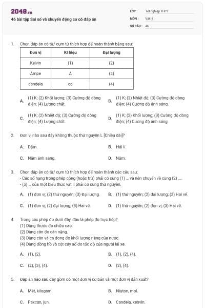 46 bài tập Sai số và chuyển động cơ có đáp án