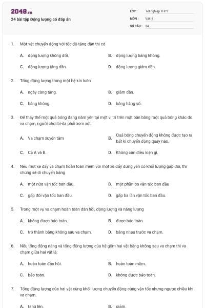24 bài tập Động lượng có đáp án