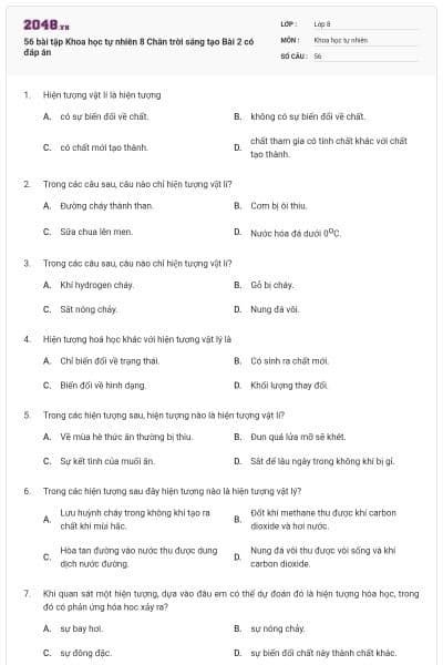 56 bài tập Khoa học tự nhiên 8 Chân trời sáng tạo Bài 2 có đáp án