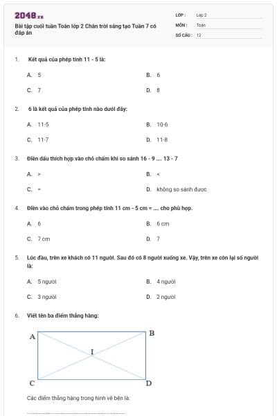Bài tập cuối tuần Toán lớp 2 Chân trời sáng tạo Tuần 7 có đáp án