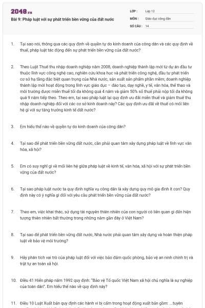 Bài 9: Pháp luật với sự phát triển bền vững của đất nước