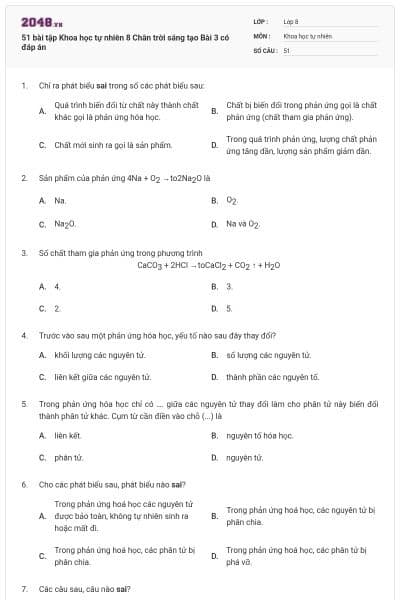 51 bài tập Khoa học tự nhiên 8 Chân trời sáng tạo Bài 3 có đáp án