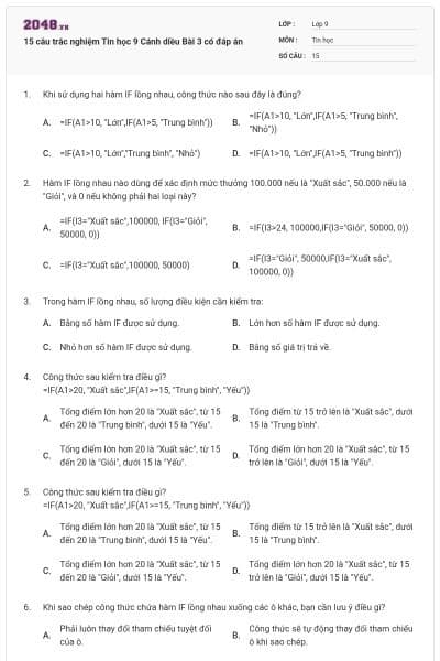 15 câu trắc nghiệm Tin học 9 Cánh diều Bài 3 có đáp án