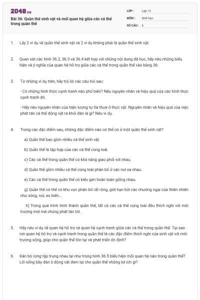 Bài 36: Quần thể sinh vật và mối quan hệ giữa các cá thể trong quần thể