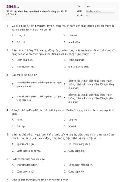 72 bài tập Khoa học tự nhiên 8 Chân trời sáng tạo Bài 23 có đáp án