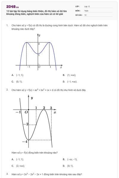 12 bài tập Sử dụng bảng biến thiên, đồ thị hàm số để tìm khoảng đồng biến, nghịch biến của hàm số có lời giải
