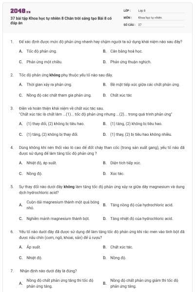 37 bài tập Khoa học tự nhiên 8 Chân trời sáng tạo Bài 8 có đáp án