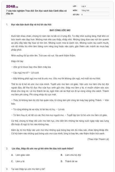 7 câu trắc nghiệm Trao đổi: Em đọc sách báo Cánh diều có đáp án