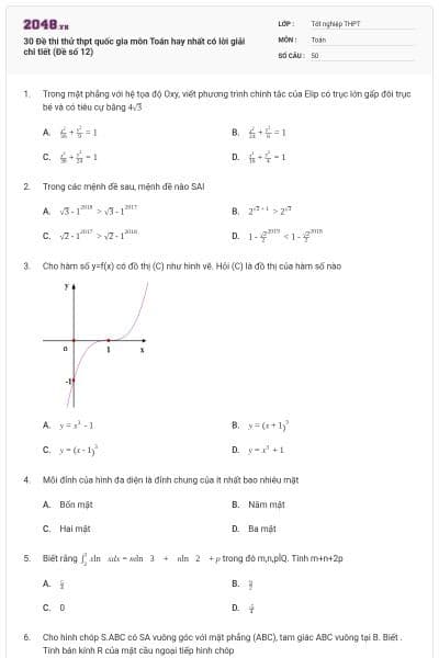 30 Đề thi thử thpt quốc gia môn Toán hay nhất có lời giải chi tiết (Đề số 12)